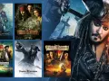 Plakaty filmów z serii Piraci z Karaibów, w tym "Koniec świata" i "Kula w sercu".