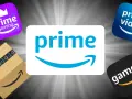 Logo Amazon Prime, Prime Video, Prime Gaming i paczka z taśmą Prime. Sprawdź aktualną prime video cena!