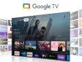 Nowoczesny telewizor z interfejsem Google TV, prezentujący filmy i aplikacje. Odkryj świat rozrywki na swoim ekranie.