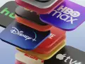 Stos ikon serwisów streamingowych: Disney+, HBO Max, Hulu, Apple TV+ i inne.