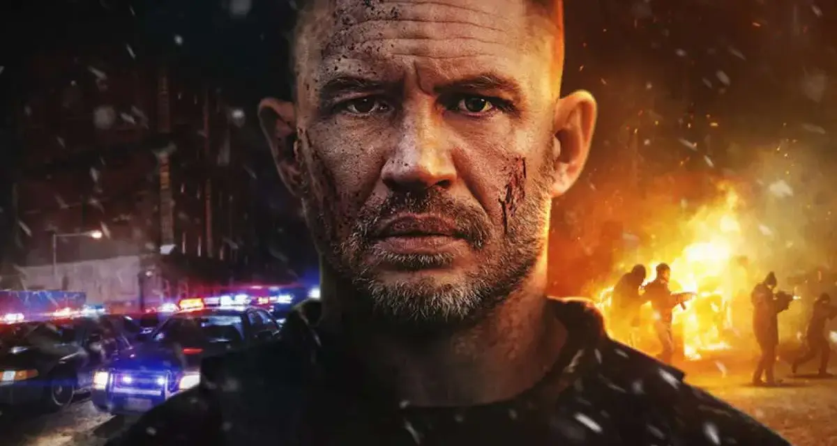 Policjant z ranami na twarzy, w tle płonące budynki i policyjne radiowozy. Sprawdź, co nowego na Netflix!