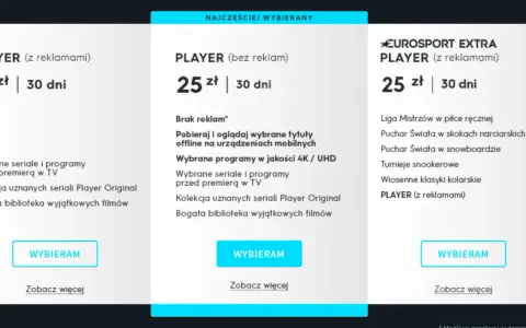 Porównanie cen pakietów Player: 15 zł z reklamami, 25 zł bez reklam i 25 zł z Eurosportem. Sprawdź, która hbo max cena jest dla Ciebie najlepsza.