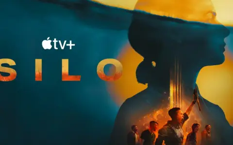 Logo Silos sezon 2. Sylwetka kobiety na tle podwodnego świata i grupy ludzi.