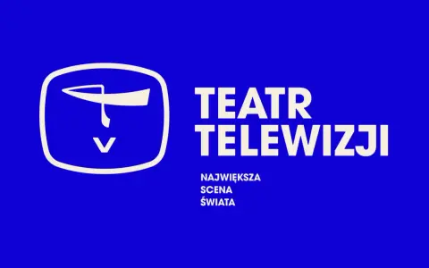 Teatr Telewizji TVP 1 dzisiaj: "Największa scena świata". Logo z stylizowaną twarzą.