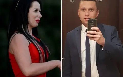 Krzysztof rolnik szuka żony. Obok niego kobieta w czerwonej sukience.