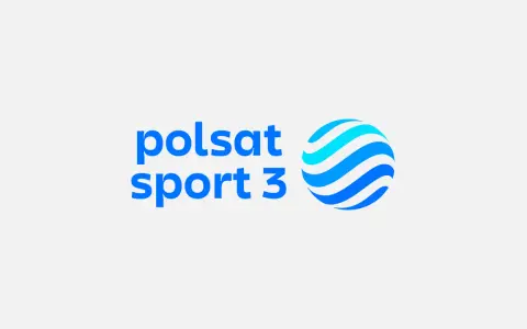 Logo Polsat Sport 3. Niebieski napis "polsat sport 3" obok stylizowanej kuli z niebieskimi pasami.