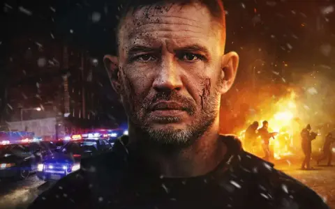 Policjant z ranami na twarzy, w tle płonące budynki i policyjne radiowozy. Sprawdź, co nowego na Netflix!