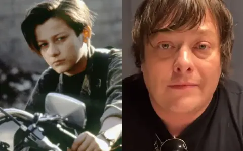 Młody Edward Furlong jako John Connor z Terminatora 2 obok jego obecnego wizerunku. Terminator obsada w porównaniu.