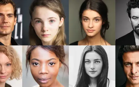 Portrety aktorów z serialu Wiedźmin: Henry Cavill, Freya Allan, Anya Chalotra, Joey Batey, Mimi Ndiweni, Eamon Farren, MyAnna Buring, Mahesh Jadu.