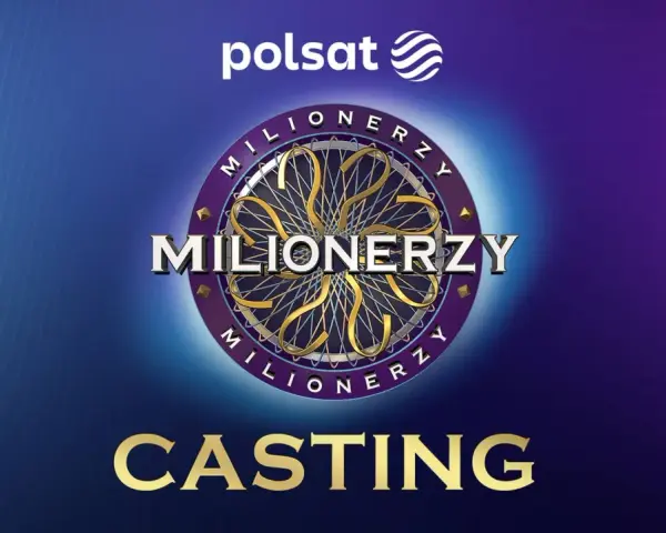 Logo "Milionerzy" z napisem "CASTING" i logo Polsat. Dowiedz się, jak dostać się do programu Milionerzy.