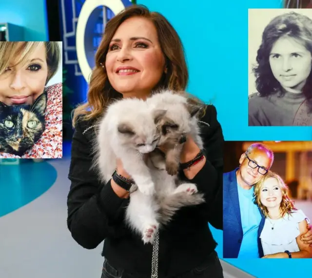 Agnieszka Gozdyra z mężem i dziećmi, jej wiek nieznany. Na zdjęciu koty i wspomnienia.