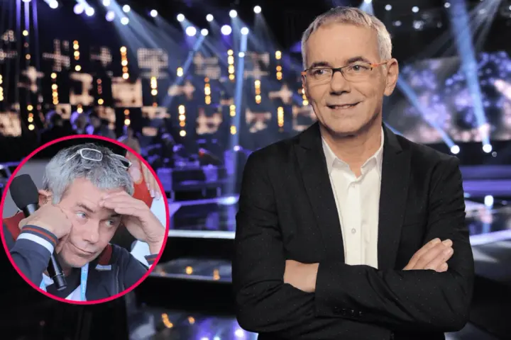 Janowski w "Jaka to melodia?" zamyślony, a obok uśmiechnięty.