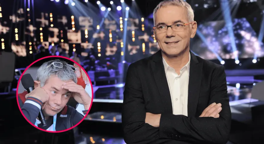 Janowski w "Jaka to melodia?" zamyślony, a obok uśmiechnięty.