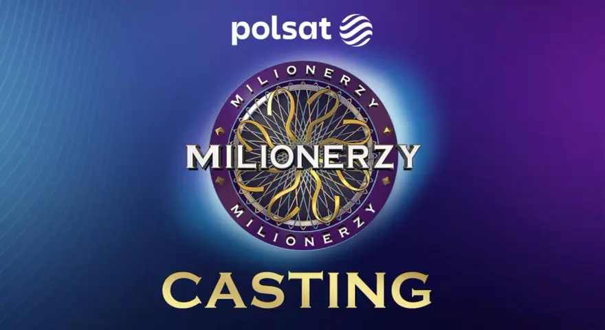 Logo "Milionerzy" z napisem "CASTING" i logo Polsat. Dowiedz się, jak dostać się do programu Milionerzy.