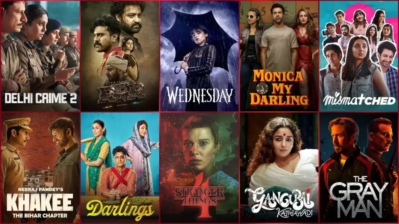 Co warto obejrzeć na Netflix? Zobacz plakaty seriali i filmów: Delhi Crime 2, RRR, Wednesday, Monica My Darling, Mismatched, Khakee, Darlings, Stranger Things, Gangubai Kathiawadi, The Gray Man.