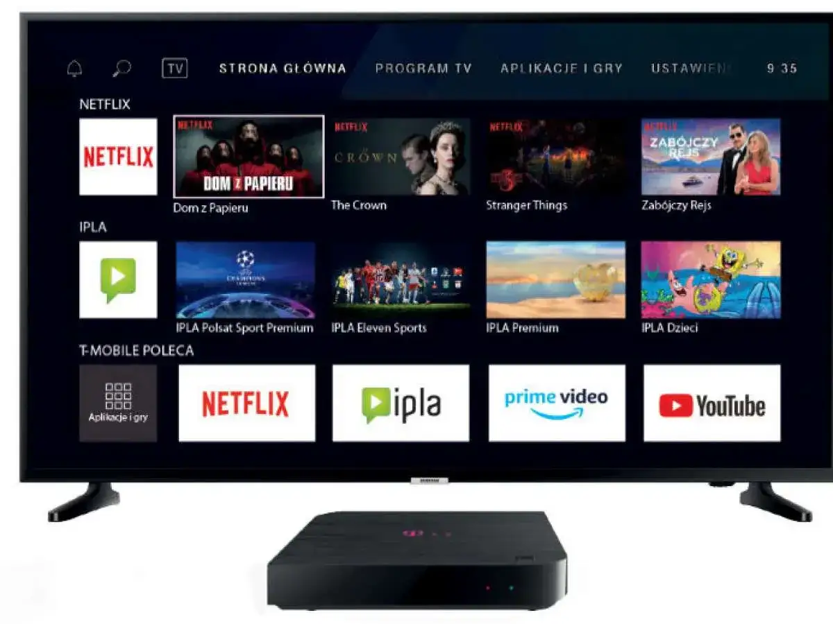 Ekran telewizora z aplikacjami: Netflix, IPLA, Prime Video, YouTube. Sprawdź aktualną prime video cenę i ofertę.