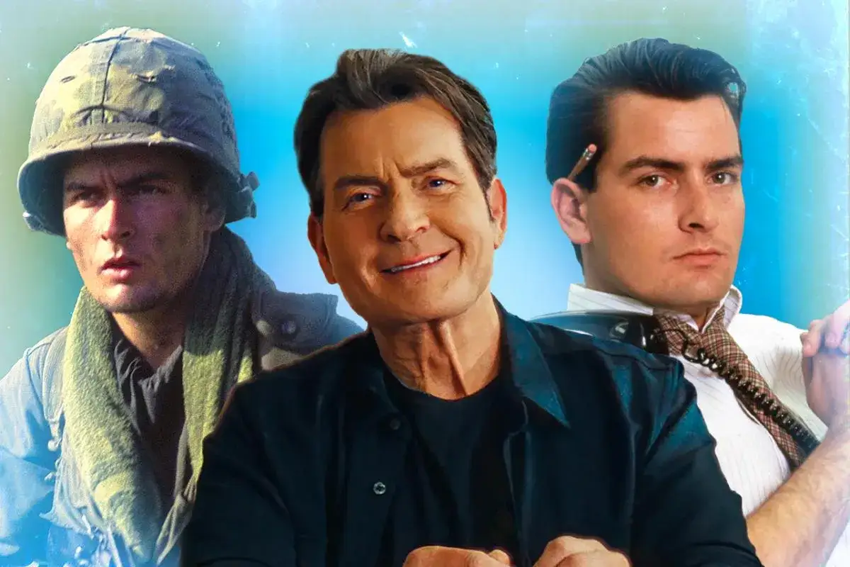 Charlie Sheen w różnych rolach: żołnierz, uśmiechnięty mężczyzna i biznesmen. Jego filmy, seriale i programy to niezapomniane kreacje.